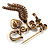 'Love', Key, Lock, Heart And Tassel Safety Pin Brooch (Antique Gold Tone) - view 3