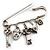 Key, Lock And Heart Locket Charm Safety Pin Brooch (Silver Tone) - view 7