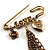 'Love', Crystal Heart, Flower And Tassel Safety Pin Brooch (Burn Gold Finish) - view 2