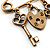 Key, Lock And Heart Locket Charm Safety Pin Brooch (Burn Gold Finish) - view 5