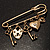 Key, Lock And Heart Locket Charm Safety Pin Brooch (Burn Gold Finish) - view 8