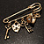 Key, Lock And Heart Locket Charm Safety Pin Brooch (Burn Gold Finish) - view 9