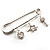 Crystal Key, Star And Heart Charm Safety Pin Brooch (Silver Tone) - view 9