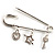 Crystal Key, Star And Heart Charm Safety Pin Brooch (Silver Tone) - view 10