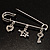 Crystal Key, Star And Heart Charm Safety Pin Brooch (Silver Tone) - view 5