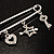 Crystal Key, Star And Heart Charm Safety Pin Brooch (Silver Tone) - view 3