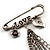 'Love', Crystal Heart, Flower And Tassel Safety Pin Brooch (Burn Silver Finish) - view 5