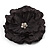 Large Black Crystal Fabric Rose Brooch - 13cm Diameter