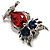 Silver Tone Stunning CZ Owl Brooch (Red & Blue) - view 6