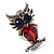 Silver Tone Stunning CZ Owl Brooch (Red & Blue) - view 7