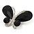Statement Oversized Jet Black Crystal Butterfly Brooch (Silver Tone) - view 2