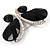 Statement Oversized Jet Black Crystal Butterfly Brooch (Silver Tone) - view 3
