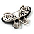 Statement Oversized Jet Black Crystal Butterfly Brooch (Silver Tone) - view 6