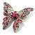 Dazzling Pink Swarovski Crystal Butterfly Brooch (Silver Tone) - view 3