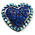 Bronze Tone Dazzling Diamante Heart Brooch (Navy Blue)