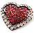 Bronze Tone Dazzling Diamante Heart Brooch (Pink) - view 2