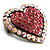 Bronze Tone Dazzling Diamante Heart Brooch (Pink) - view 3