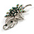 Emerald Green Crystal Floral Brooch (Silver Tone) - view 5
