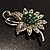 Emerald Green Crystal Floral Brooch (Silver Tone) - view 6