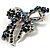 Stunning Navy Blue Swarovski Crystal Bow Brooch (Silver Tone) - view 4