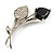 Exquisite Black CZ Floral Brooch (Silver Tone) - view 2