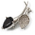 Exquisite Black CZ Floral Brooch (Silver Tone) - view 3