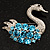 Rhodium Plated Diamante Swan Brooch (Sea Blue & Clear) - view 5