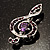 Silver Tone Crystal Music Treble Clef Brooch (Violet) - view 4
