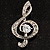 Silver Tone Crystal Music Treble Clef Brooch (Clear) - view 2