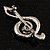 Silver Tone Crystal Music Treble Clef Brooch (Clear) - view 6