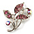 Small Crystal Floral Brooch (Silver&Pink) - view 6