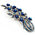 Romantic Blue Austrian Crystal Floral Brooch In Silver Tone Metal - 75mm L - view 3