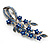 Romantic Blue Austrian Crystal Floral Brooch In Silver Tone Metal - 75mm L - view 2