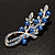 Romantic Blue Austrian Crystal Floral Brooch In Silver Tone Metal - 75mm L - view 6