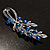 Romantic Blue Austrian Crystal Floral Brooch In Silver Tone Metal - 75mm L - view 7