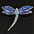 Classic Navy Blue Swarovski Crystal Dragonfly Brooch (Silver Tone) - view 3