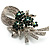 Stunning Bow Corsage Crystal Brooch (Clear&Emerald Green) - view 3