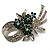 Stunning Bow Corsage Crystal Brooch (Clear&Emerald Green)