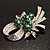 Stunning Bow Corsage Crystal Brooch (Clear&Emerald Green) - view 2