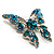 Dazzling Teal Coloured Swarovski Crystal Butterfly Brooch (Silver Tone) - view 2