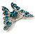 Dazzling Teal Coloured Swarovski Crystal Butterfly Brooch (Silver Tone) - view 3