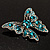 Dazzling Teal Coloured Swarovski Crystal Butterfly Brooch (Silver Tone) - view 6