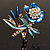 Blue Enamel Crystal Bunch Of Flowers Brooch (Gold Tone) - view 2