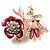 Red Pink Enamel Crystal Bunch Of Flowers Brooch (Gold Tone) - view 3