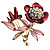 Red Pink Enamel Crystal Bunch Of Flowers Brooch (Gold Tone) - view 7