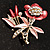Red Pink Enamel Crystal Bunch Of Flowers Brooch (Gold Tone) - view 4