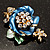 Blue Enamel Crystal Flower Brooch (Gold Tone) - view 2