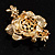 Gold Bronze Enamel Crystal Flower Brooch (Gold Tone) - view 6