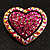 Bronze Tone Dazzling Diamante Heart Brooch (Magenta) - view 2