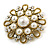 Vintage Wedding Imitation Pearl Crystal Brooch (Burn Gold Tone) - view 2